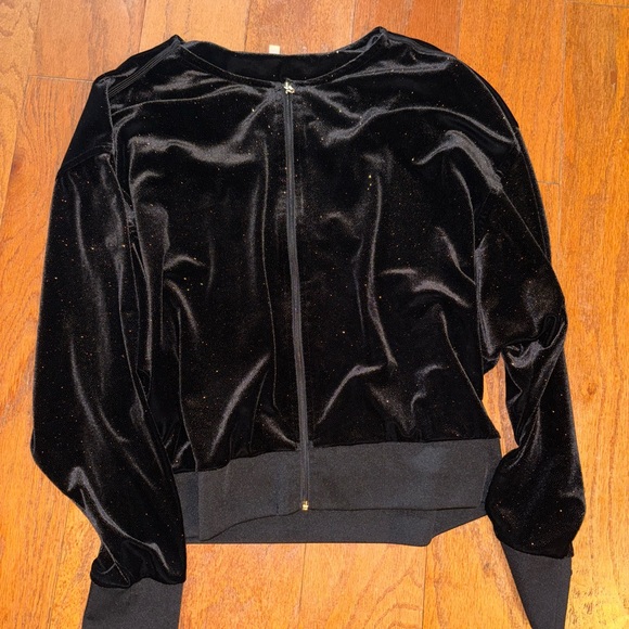 Vintage Y2K Juicy Couture Black Bling Velour Track Zip-Up Jacket Size XL - Picture 1 of 4